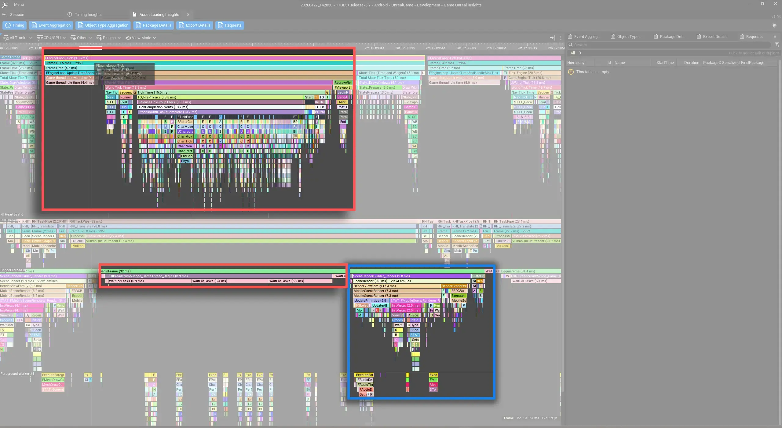 Unreal Insights trace used to profile and track down production performance issues.